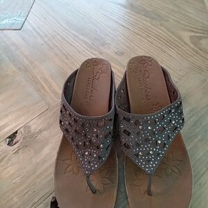 Skechers Beverlee Women's Size 10 Cork Wedge Thong Sandals Milk Chocalate